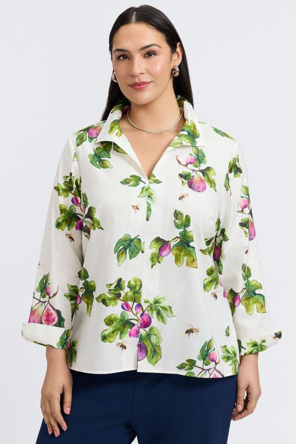 foxcroft Agnes Plus Sweet Figs Long Sleeve Popover Shirt