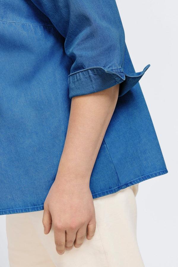 Foxcroft Agnes Plus Tencel® Denim 3/4 Sleeve Popover Shirt