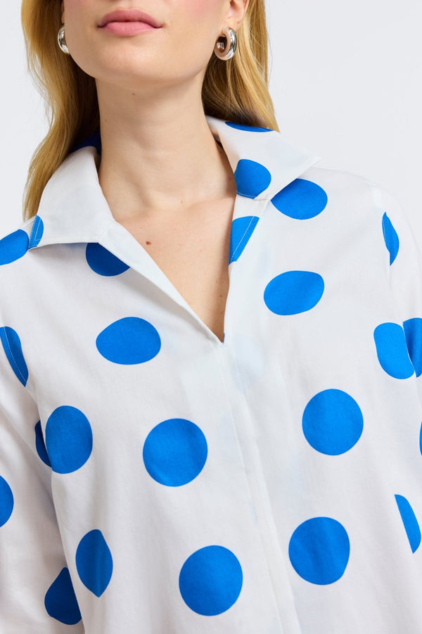 Foxcroft Agnes Springtime Dot 3/4 Sleeve Popover Shirt