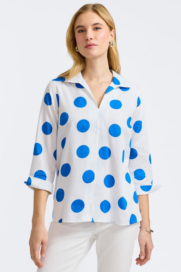Foxcroft Agnes Springtime Dot 3/4 Sleeve Popover Shirt