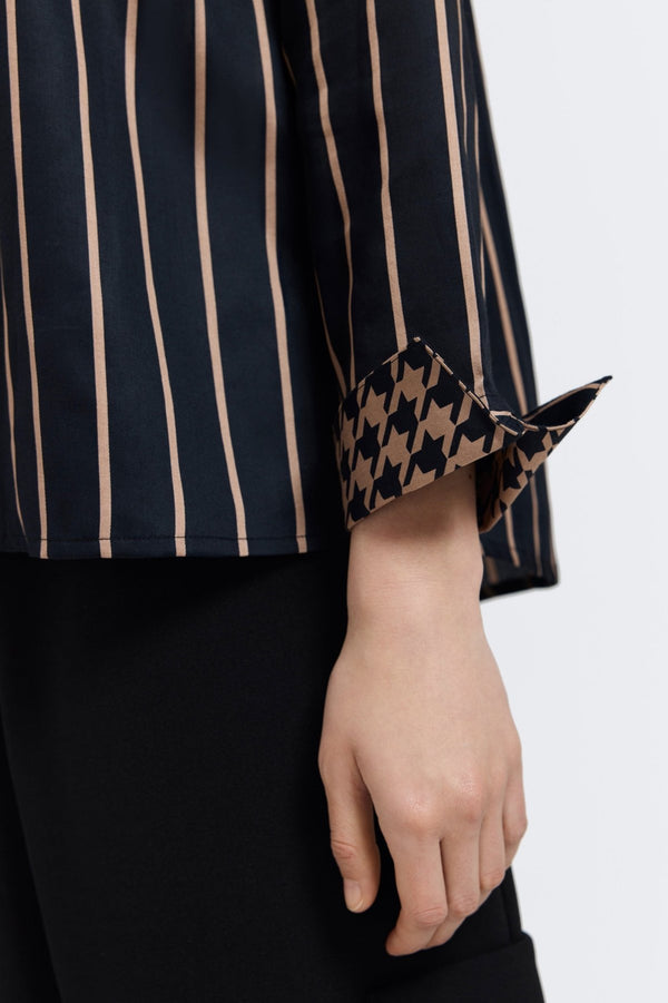 Foxcroft Agnes Stripe & Houndstooth Long Sleeve Popover Shirt