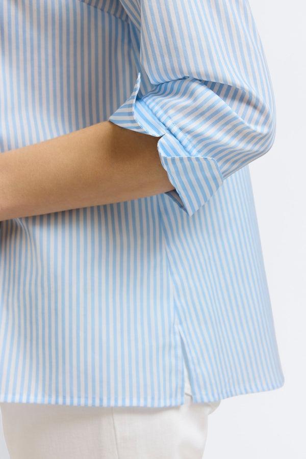 Foxcroft Agnes Striped Floral 3/4 Sleeve Popover Shirt