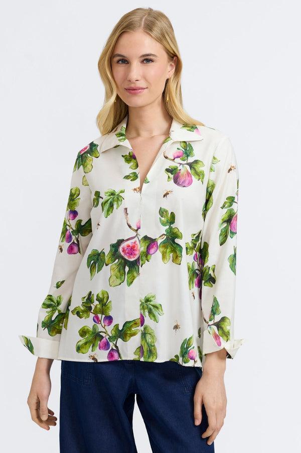 foxcroft Agnes Sweet Figs Long Sleeve Popover Shirt