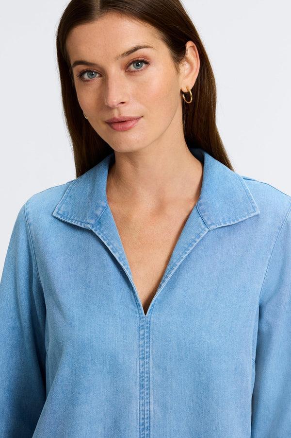 Foxcroft Agnes Tencel® Denim 3/4 Sleeve Popover Shirt