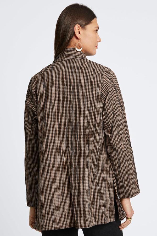 Foxcroft Alana Mini Gingham Crinkle Long Sleeve Jacket