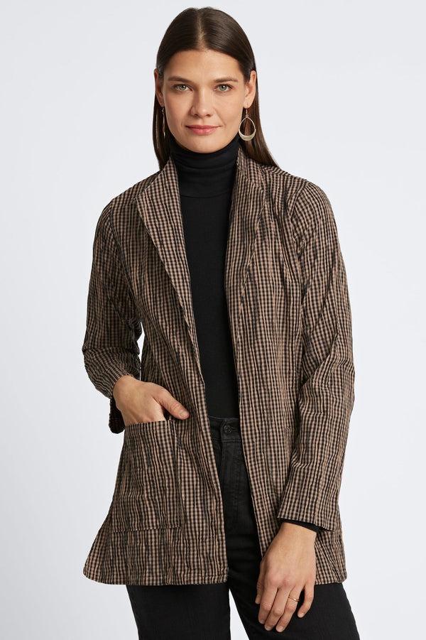 Foxcroft Alana Mini Gingham Crinkle Long Sleeve Jacket