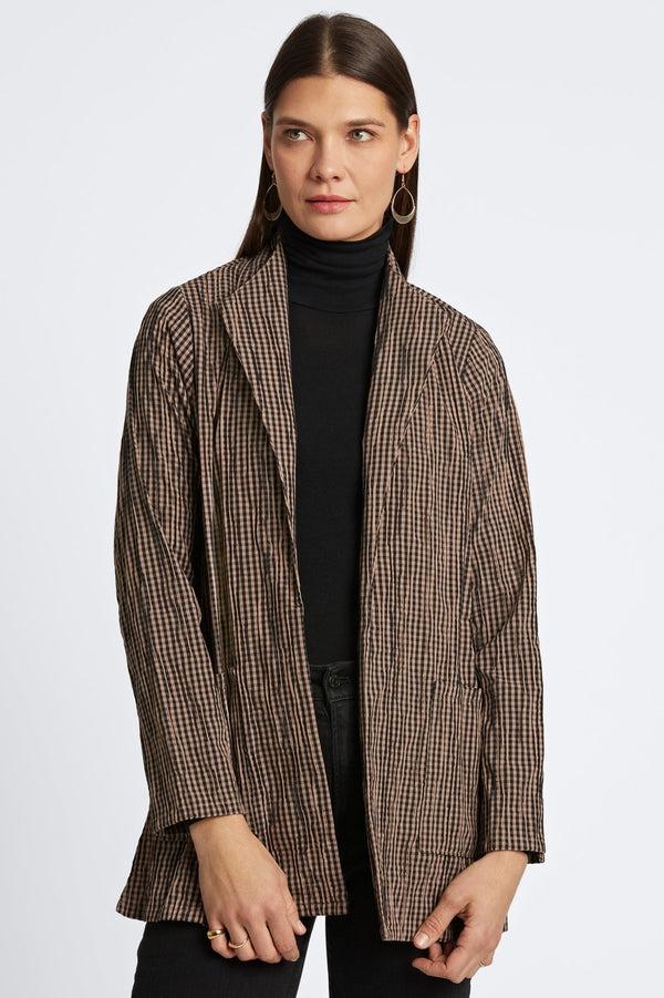 foxcroft Alana Mini Gingham Crinkle Long Sleeve Jacket