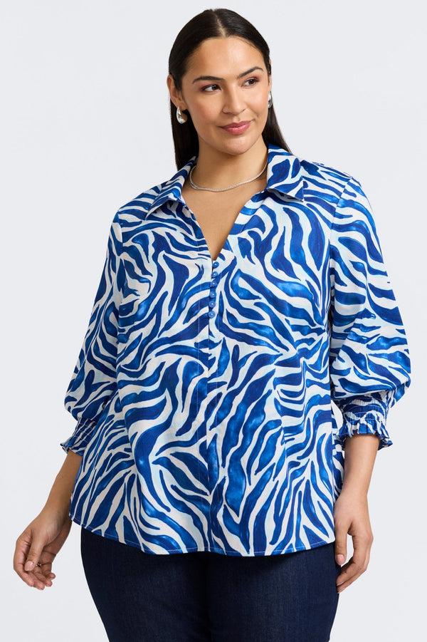 Foxcroft Alexis Plus Tonal Zebra 3/4 Sleeve Popover Shirt