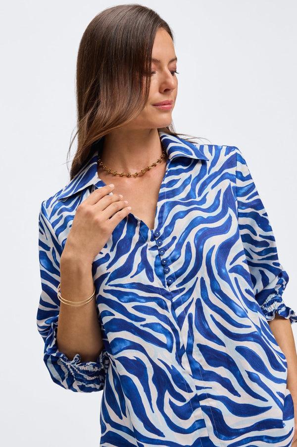 Foxcroft Alexis Tonal Zebra 3/4 Sleeve Popover Shirt