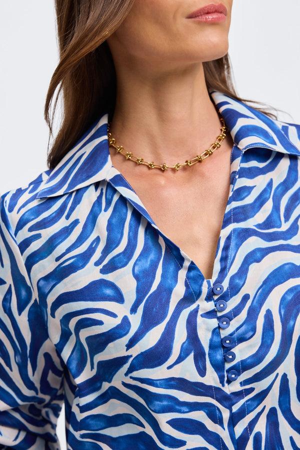 Foxcroft Alexis Tonal Zebra 3/4 Sleeve Popover Shirt