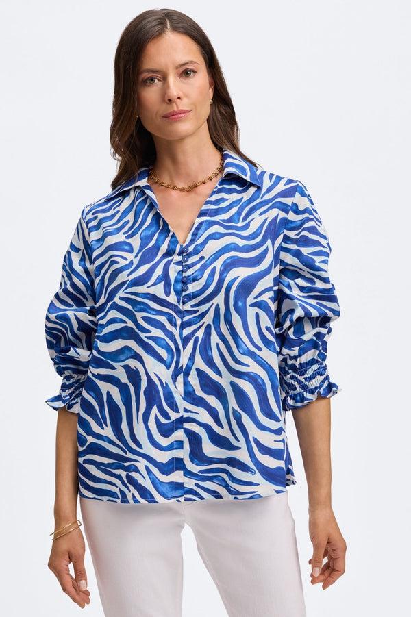 Foxcroft Alexis Tonal Zebra 3/4 Sleeve Popover Shirt