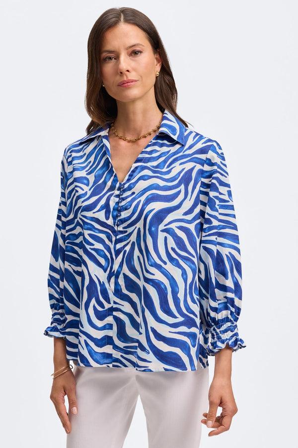foxcroft Alexis Tonal Zebra 3/4 Sleeve Popover Shirt
