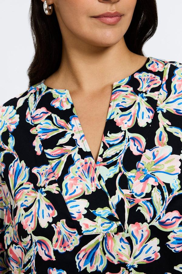 Foxcroft Alicia Plus Night Blossoms 3/4 Sleeve Popover Shirt
