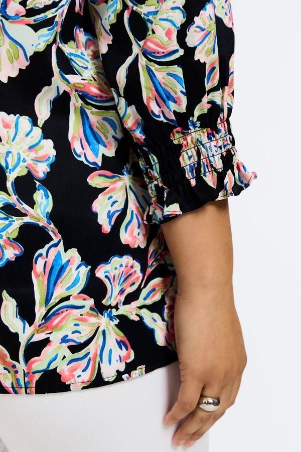 Foxcroft Alicia Plus Night Blossoms 3/4 Sleeve Popover Shirt