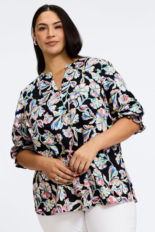 Foxcroft Alicia Plus Night Blossoms 3/4 Sleeve Popover Shirt