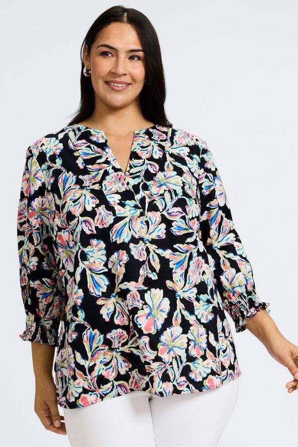 foxcroft Alicia Plus Night Blossoms 3/4 Sleeve Popover Shirt