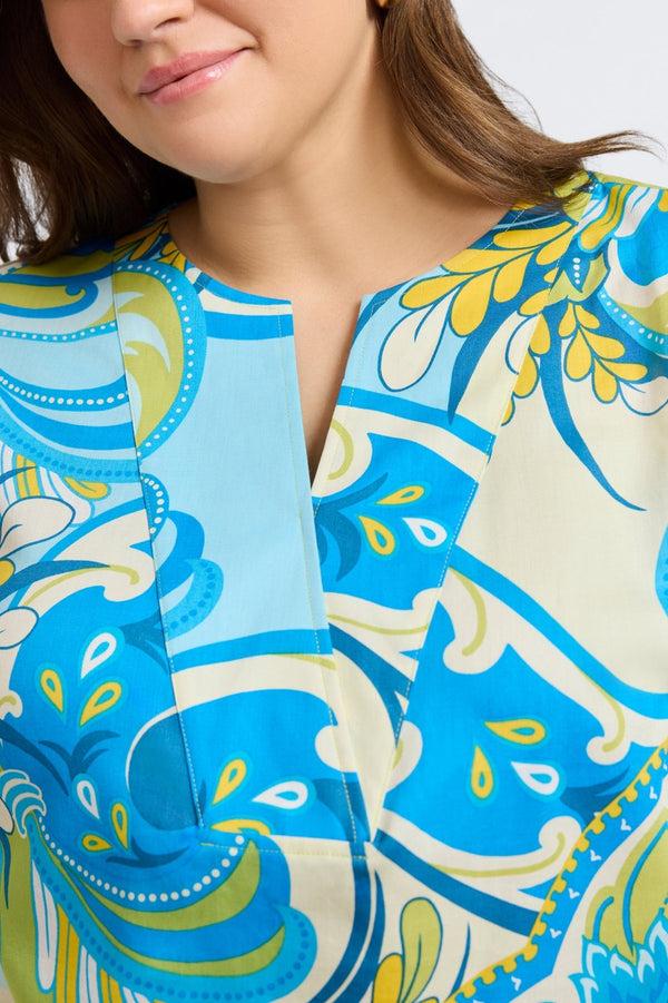 Foxcroft Alicia Plus Tropical Jacobean 3/4 Sleeve Popover Shirt