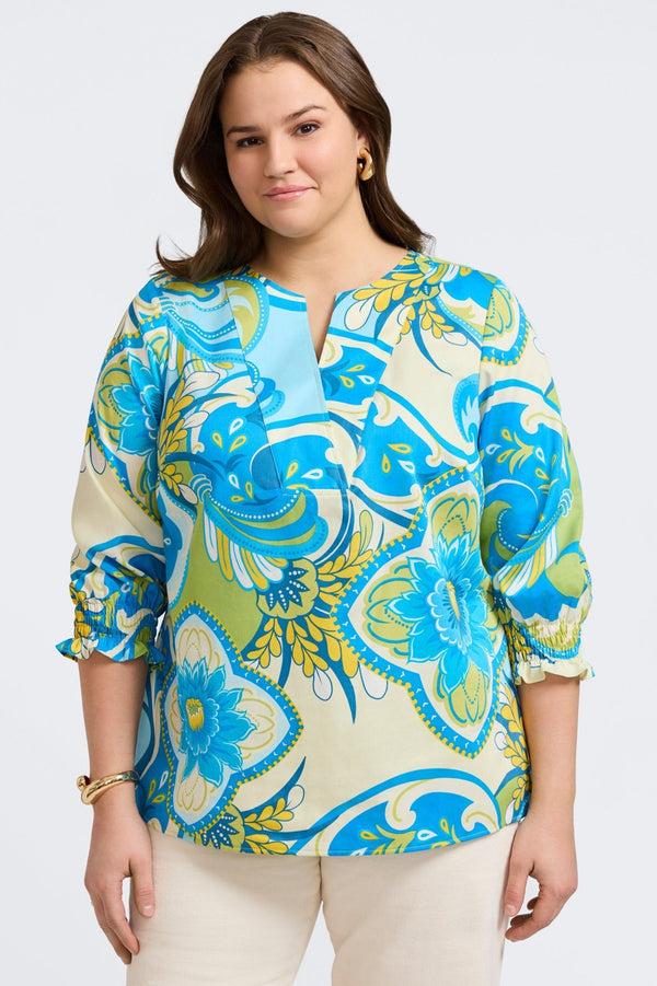 foxcroft Alicia Plus Tropical Jacobean 3/4 Sleeve Popover Shirt