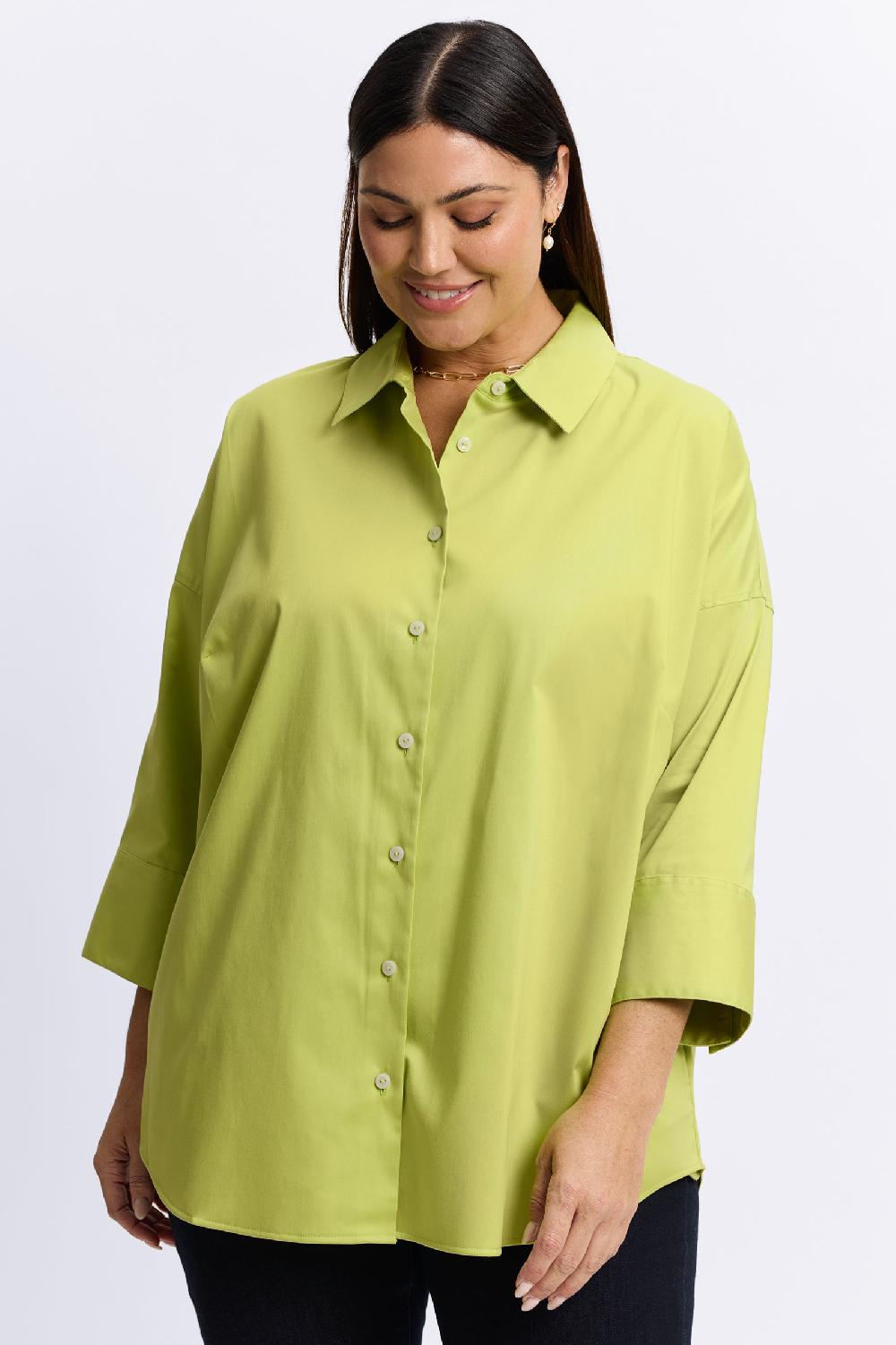 Foxcroft Avery Plus Stretch Matte Sateen No Iron 3/4 Sleeve Shirt
