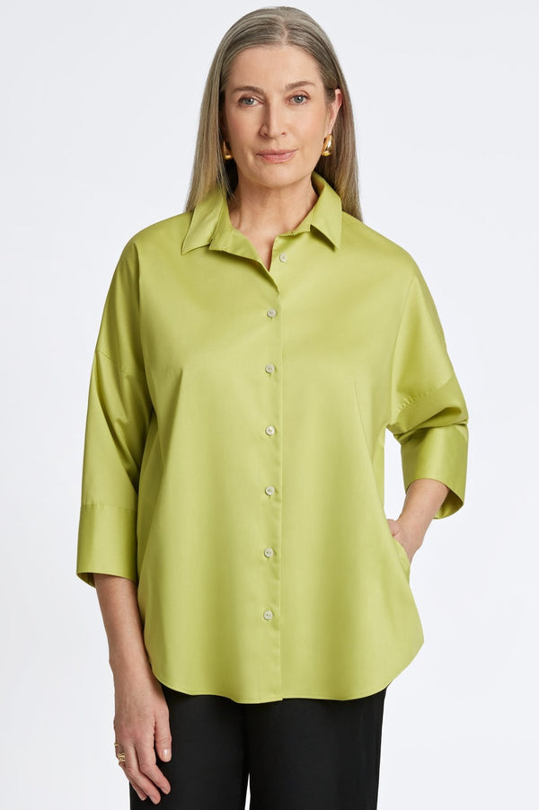 Foxcroft Avery Stretch Matte Sateen No Iron 3/4 Sleeve Shirt