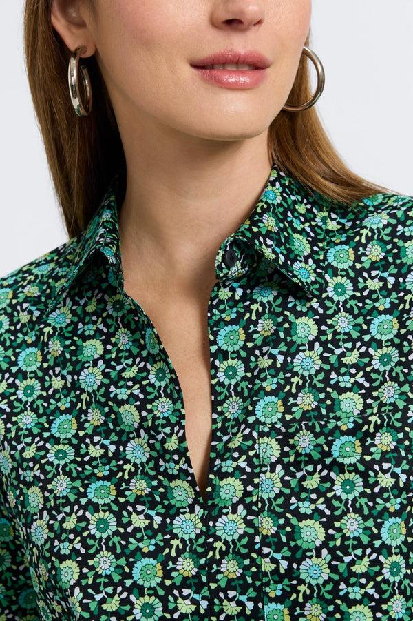 Foxcroft Bella Geo Floral Long Sleeve Popover Shirt