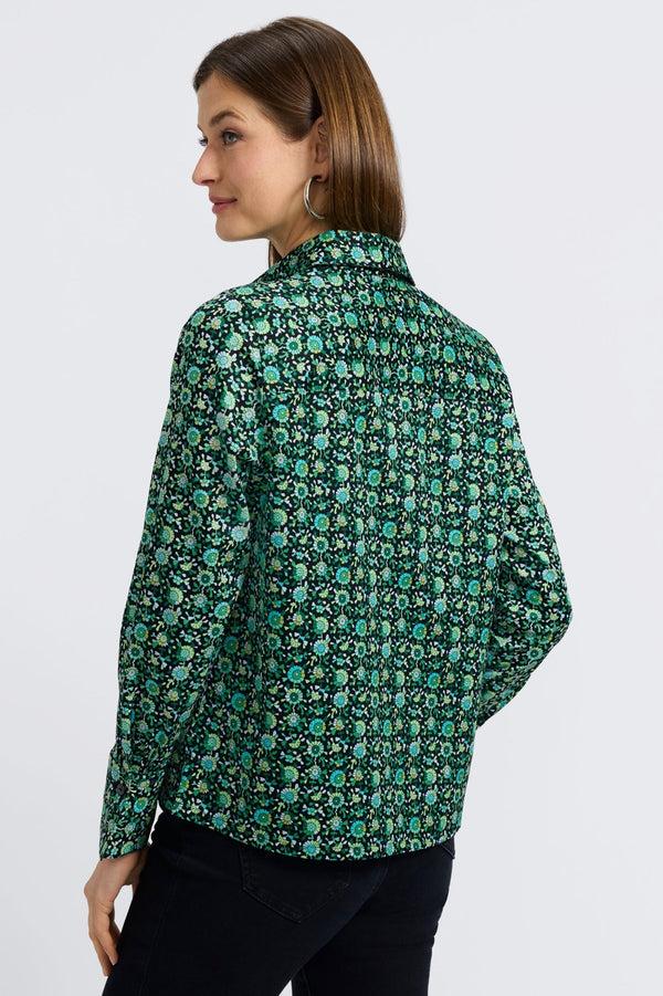Foxcroft Bella Geo Floral Long Sleeve Popover Shirt