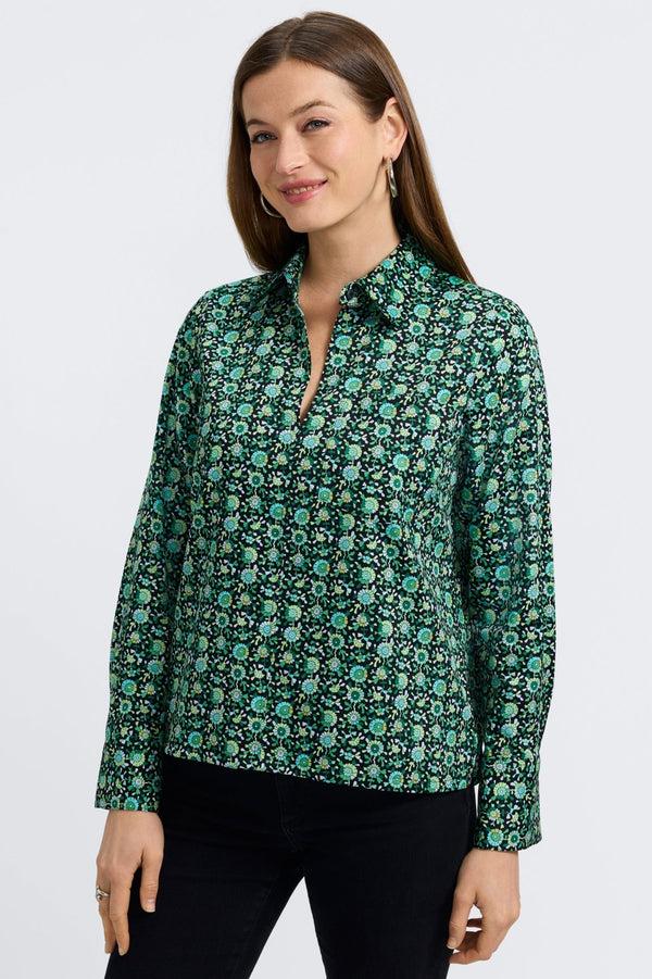 foxcroft Bella Geo Floral Long Sleeve Popover Shirt