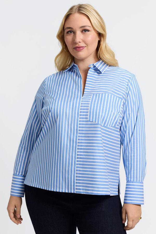 foxcroft Bella Plus No Iron Stretch Striped Long Sleeve Shirt