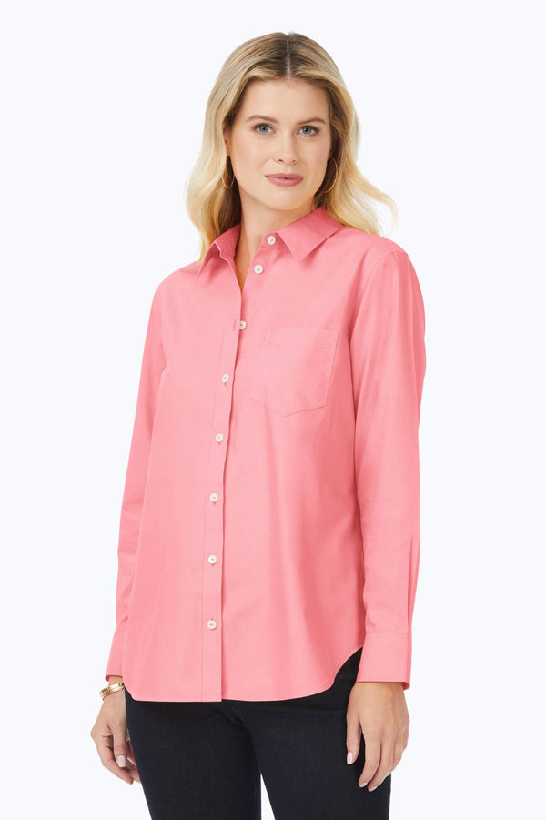 Foxcroft Boyfriend No Iron Pinpoint Long Sleeve Tunic