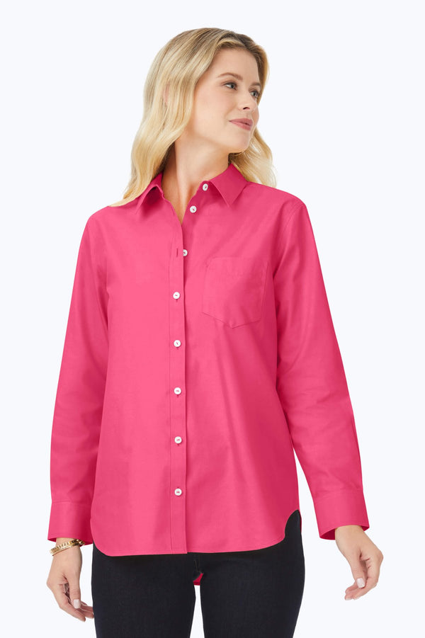 foxcroft Boyfriend No Iron Pinpoint Long Sleeve Tunic