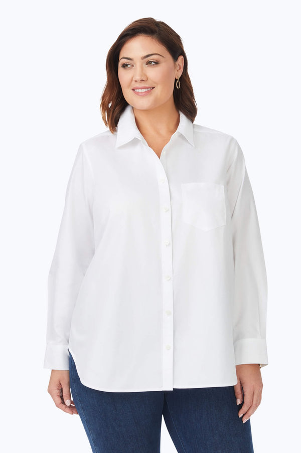 Foxcroft Boyfriend Plus No Iron Pinpoint Long Sleeve Tunic
