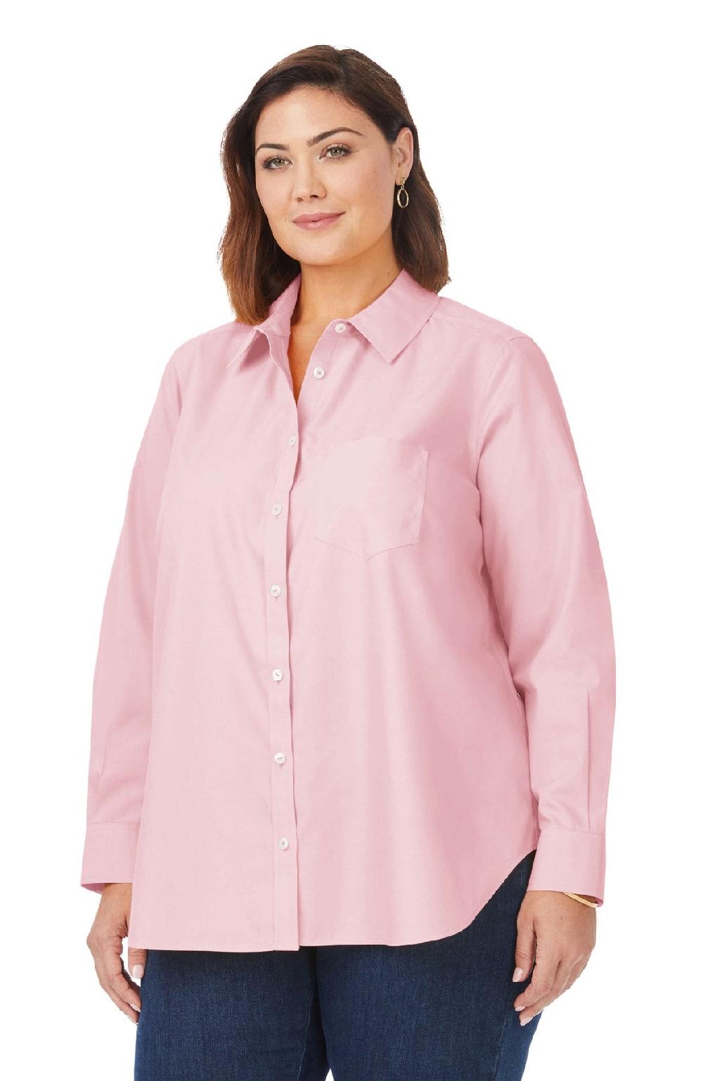 foxcroft Boyfriend Plus No Iron Pinpoint Long Sleeve Tunic