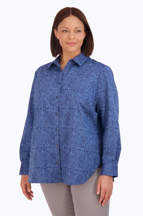 foxcroft Boyfriend Plus Non-Iron Croc Jacquard Tunic