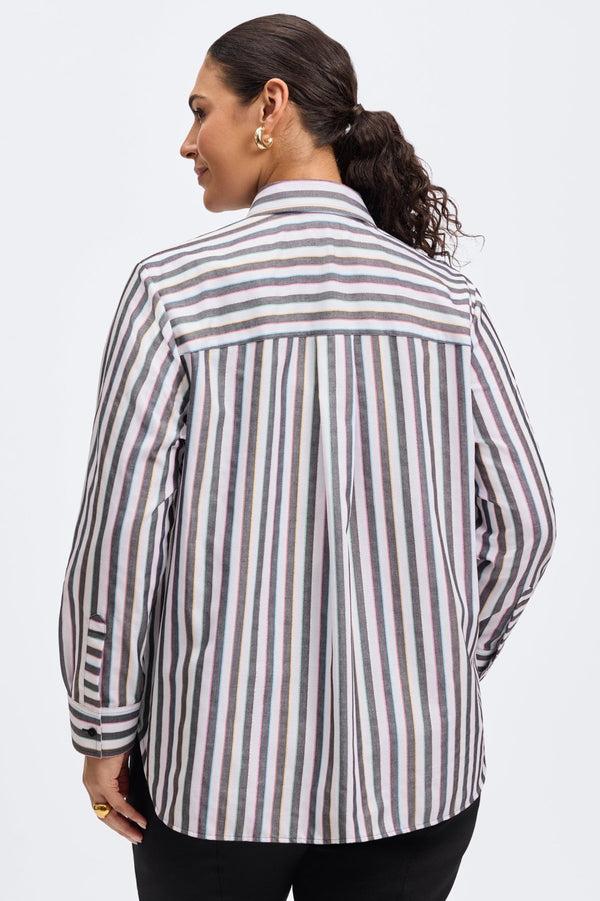 Foxcroft Boyfriend Plus Rainbow Lurex Stripe Long Sleeve Shirt