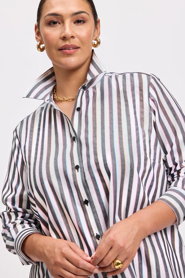 Foxcroft Boyfriend Plus Rainbow Lurex Stripe Long Sleeve Shirt