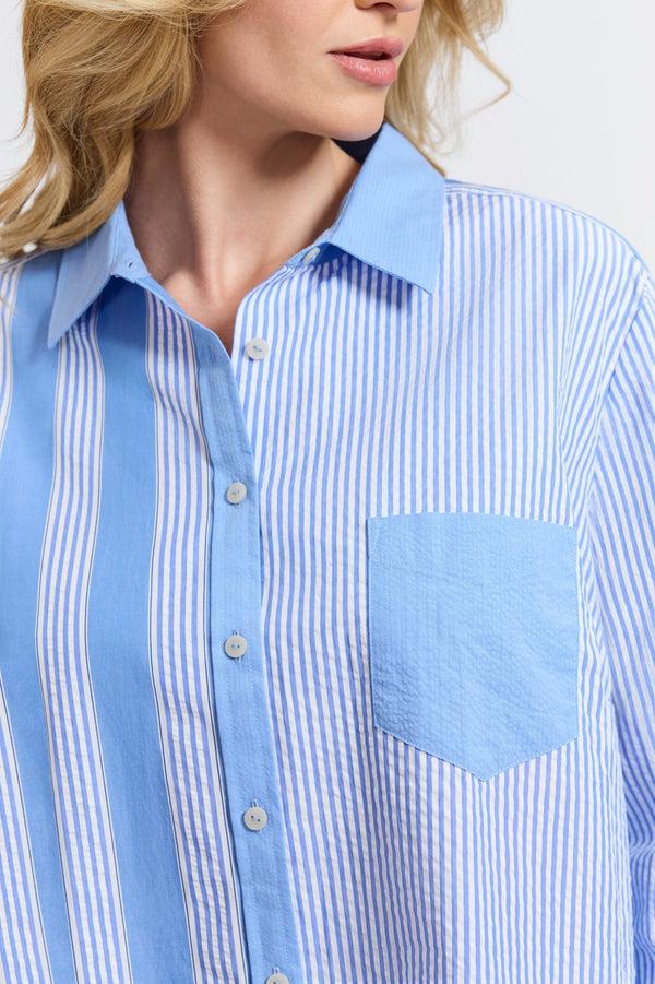 Foxcroft Boyfriend Plus Seersucker Mixed Stripe Long Sleeve Tunic