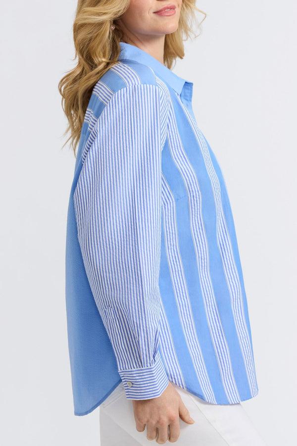 Foxcroft Boyfriend Plus Seersucker Mixed Stripe Long Sleeve Tunic