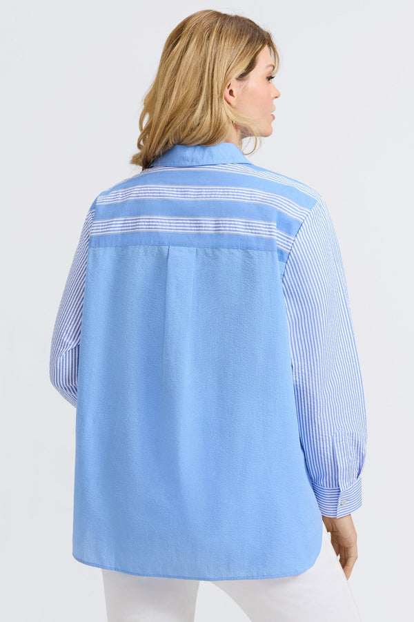Foxcroft Boyfriend Plus Seersucker Mixed Stripe Long Sleeve Tunic