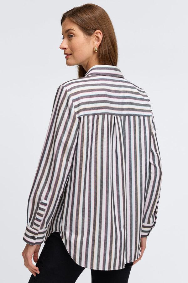 Foxcroft Boyfriend Rainbow Lurex Stripe Long Sleeve Shirt