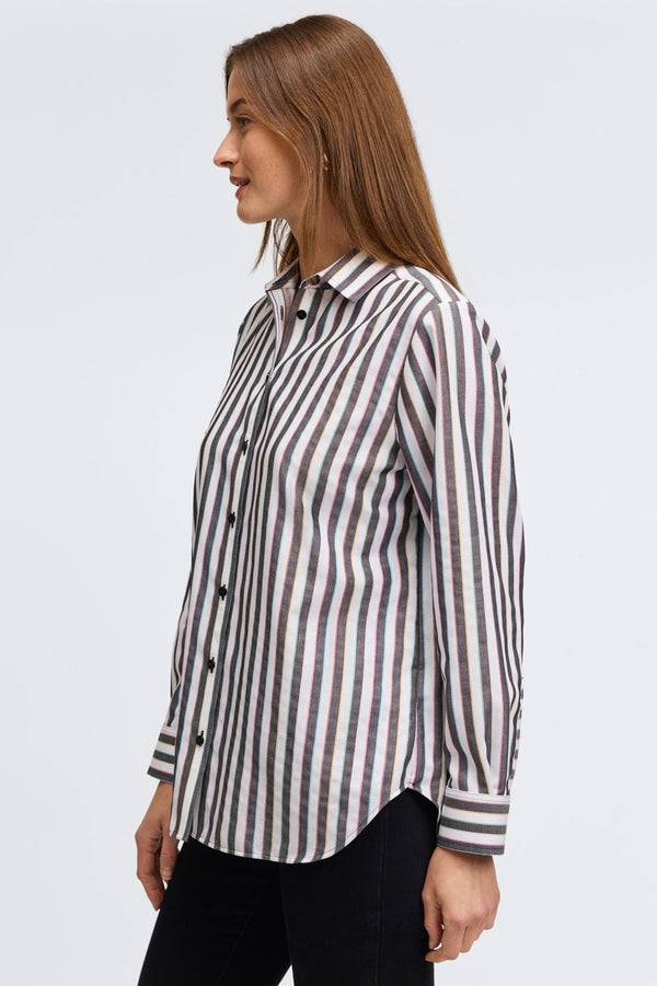 Foxcroft Boyfriend Rainbow Lurex Stripe Long Sleeve Shirt