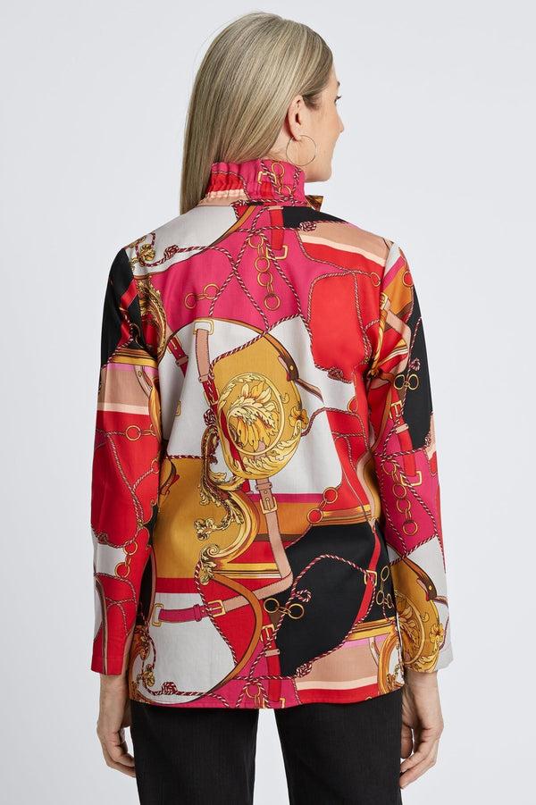 Foxcroft Carolina Buckle Scarf Print Long Sleeve Shirt Jacket