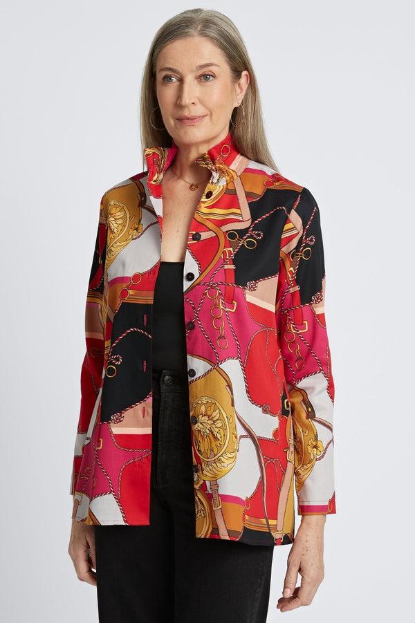 Foxcroft Carolina Buckle Scarf Print Long Sleeve Shirt Jacket