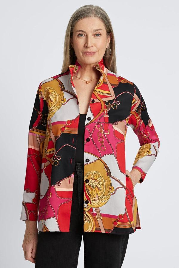 foxcroft Carolina Buckle Scarf Print Long Sleeve Shirt Jacket