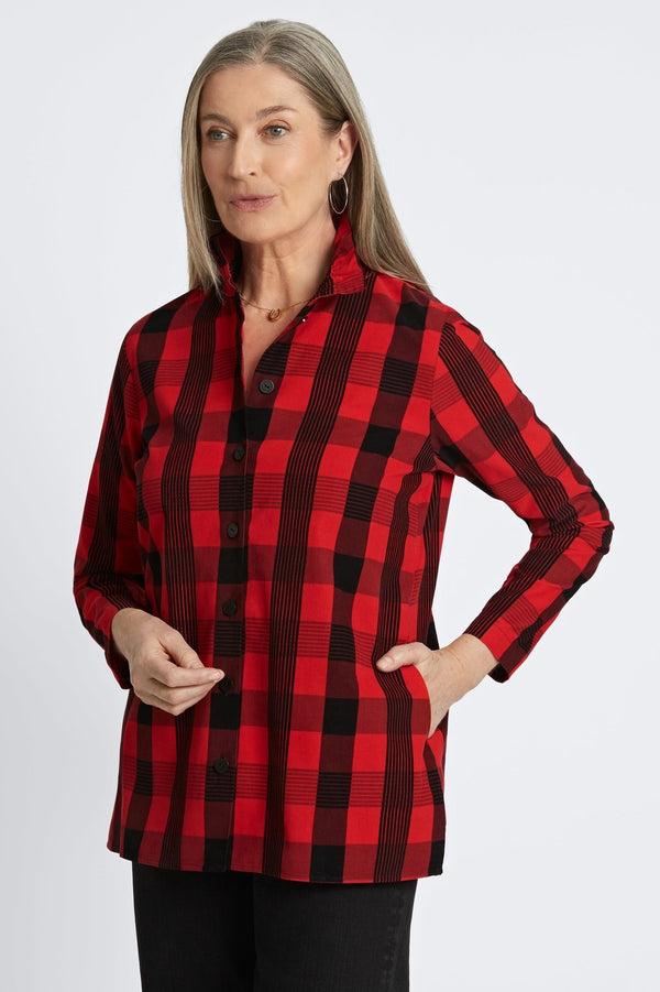 Foxcroft Carolina Buffalo Check Corduroy Long Sleeve Shirt Jacket