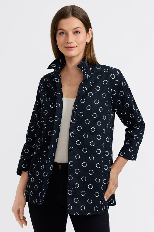 foxcroft Carolina Circle Dot 3/4 Sleeve Shirt Jacket