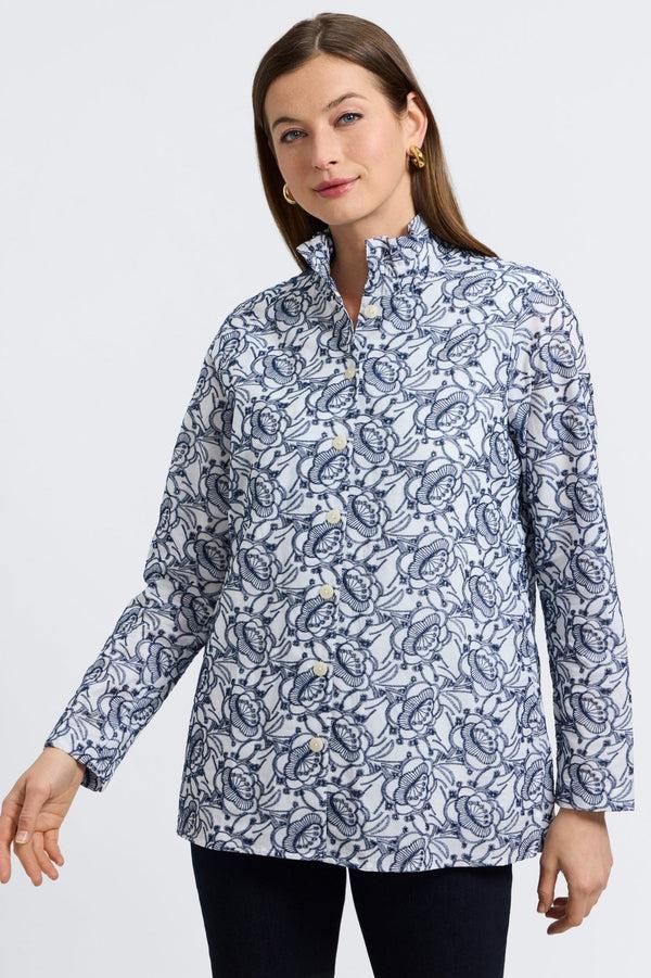 Foxcroft Carolina Floral Allover Eyelet Long Sleeve Shirt Jacket