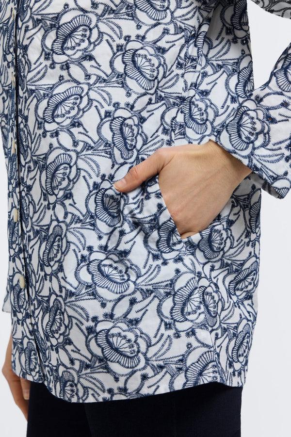 Foxcroft Carolina Floral Allover Eyelet Long Sleeve Shirt Jacket