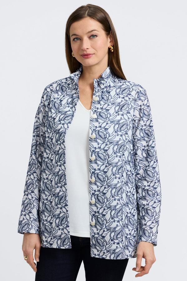 foxcroft Carolina Floral Allover Eyelet Long Sleeve Shirt Jacket