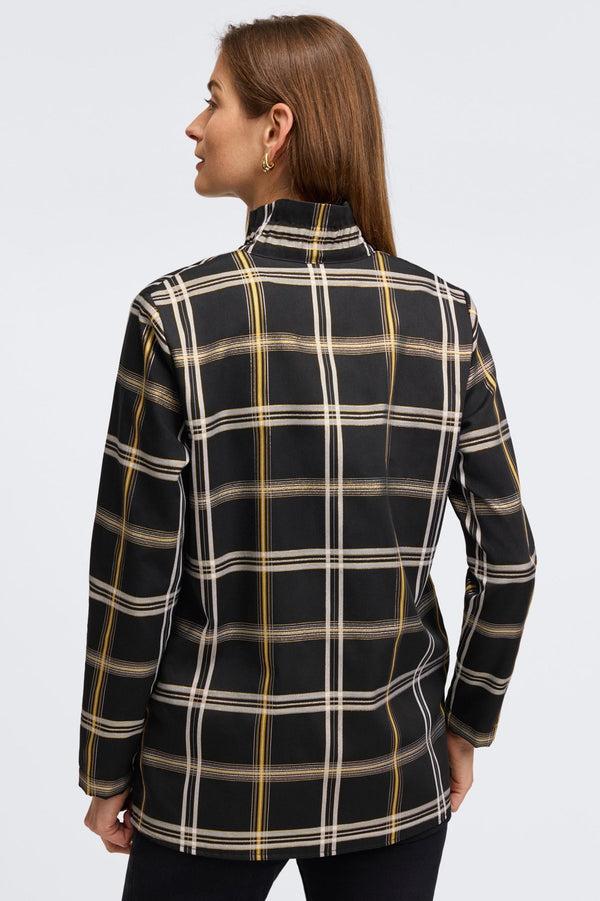 Foxcroft Carolina Gold & Silver Lurex Plaid Long Sleeve Shirt Jacket