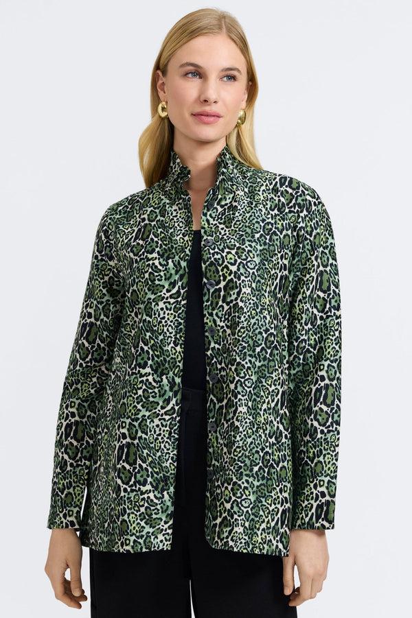 Foxcroft Carolina Green Leopard Long Sleeve Shirt Jacket